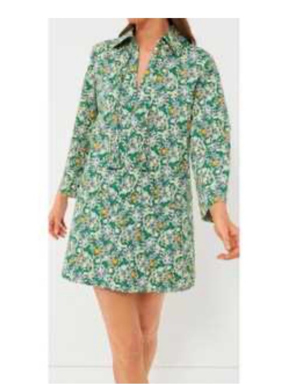 Tuckernuck Hyacinth Green Floral Russell Mini Shirt Dress | XS